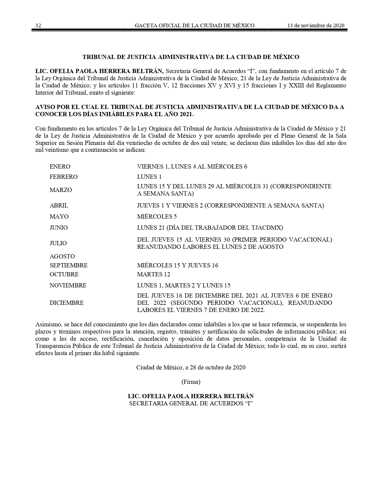 dias inhabiles 2021 tjacdmx