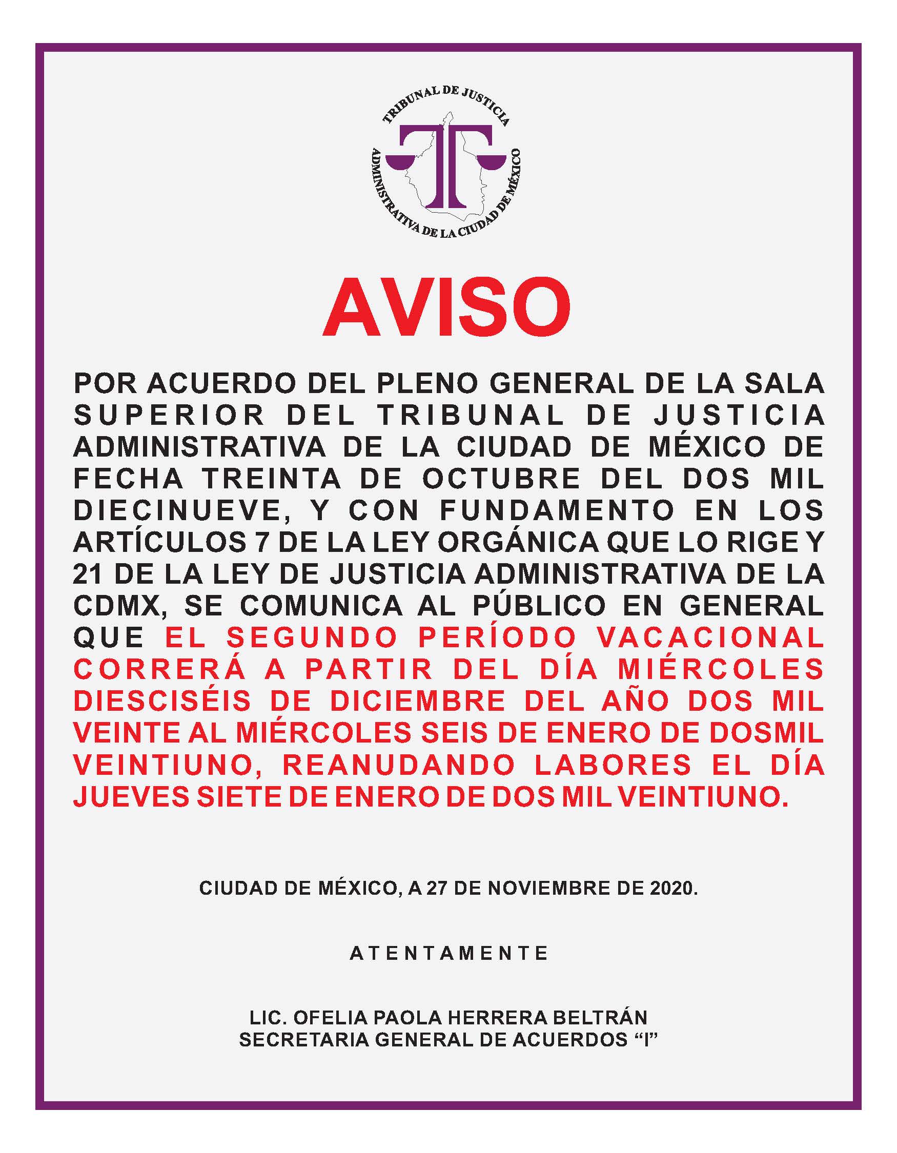 CARTEL SEGUNDO PERÍODO VACACIONAL 2020