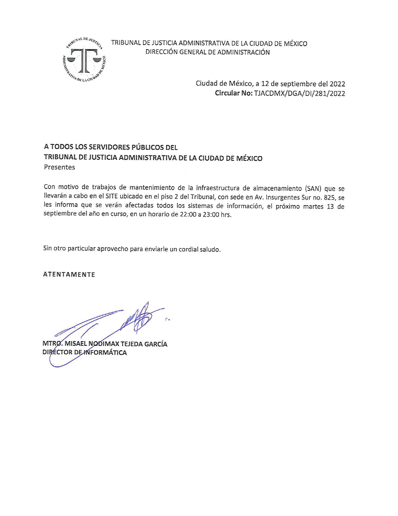 Circular No. TJACDMX DGA DI 281 2022 page 0001