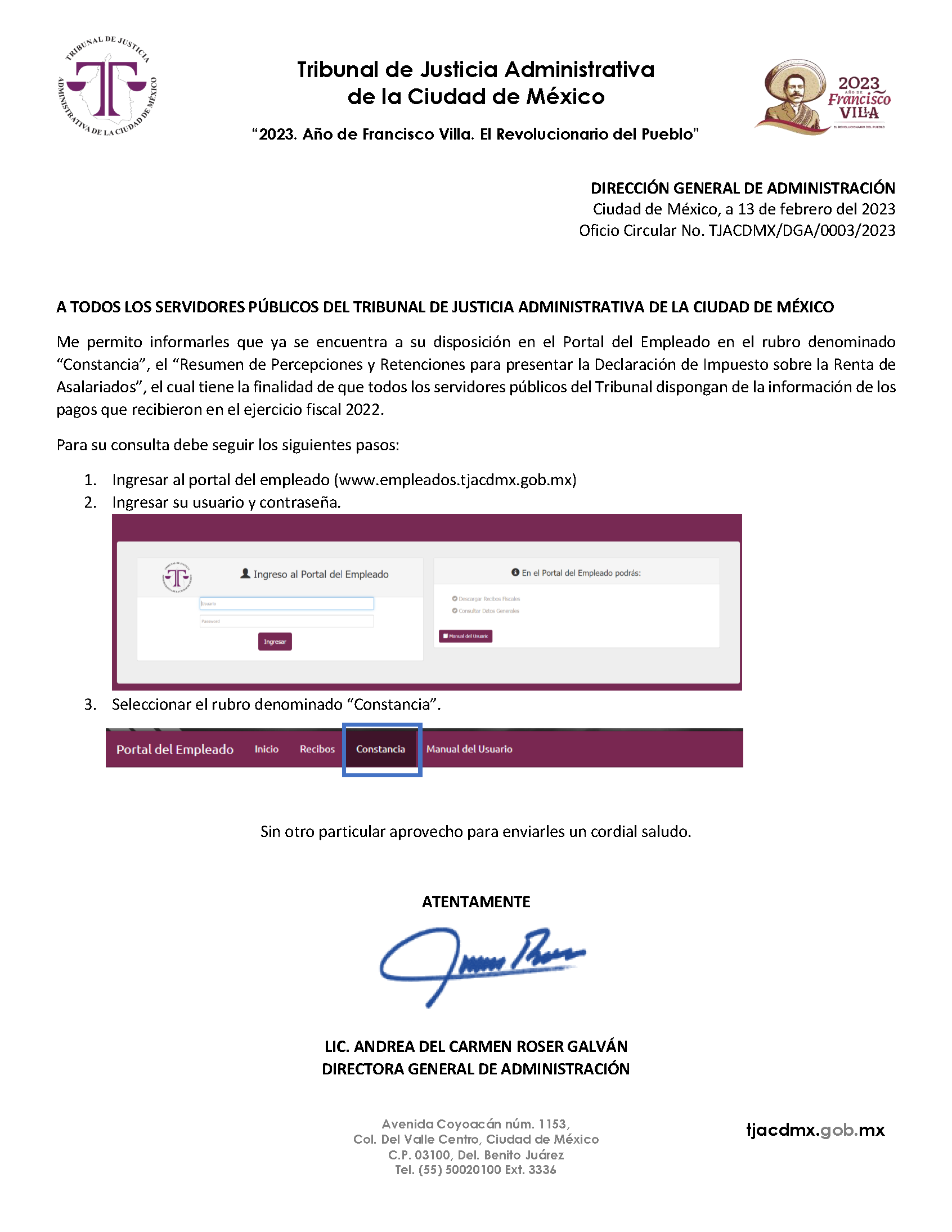 Oficio Circular No. TJACDMX DGA 003 2023