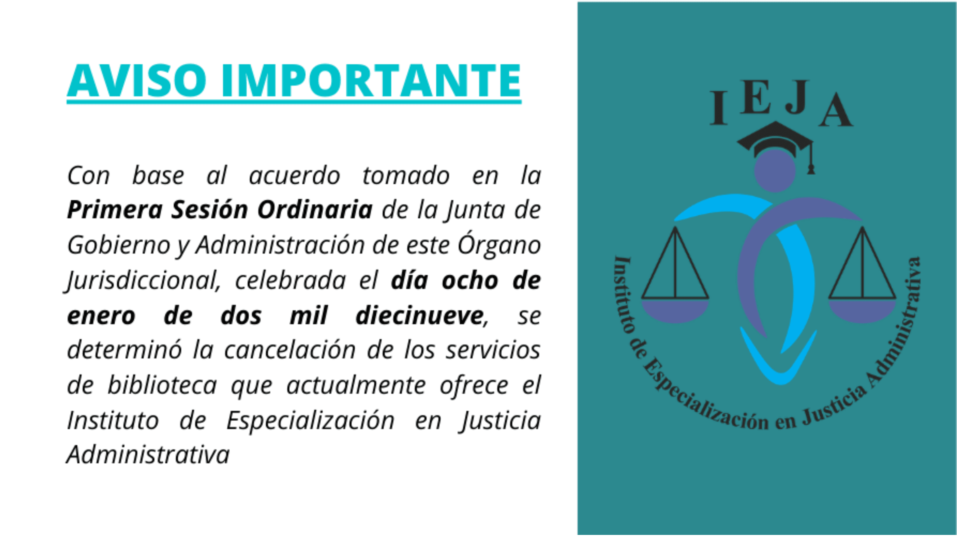 Aviso de Cancelación de Servicios de Biblioteca del IEJA